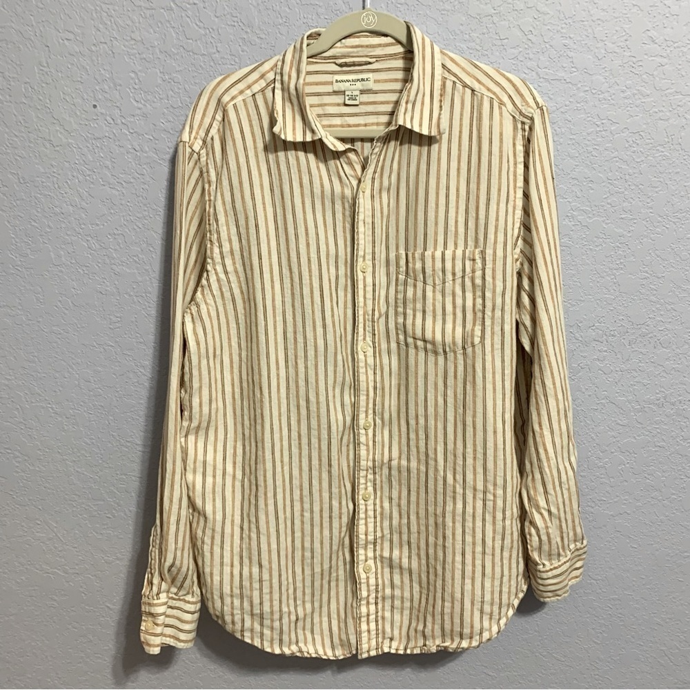 Banana Republic Men’s Striped Long Sleeves Linen Shirt